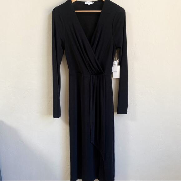 NWT Good American Shimmer Black Faux Wrap Dress - Picture 2 of 6